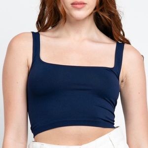 FREE PEOPLE Intimately FP Navy Blue Scoop Neck Crop Top M/L NEW NWT